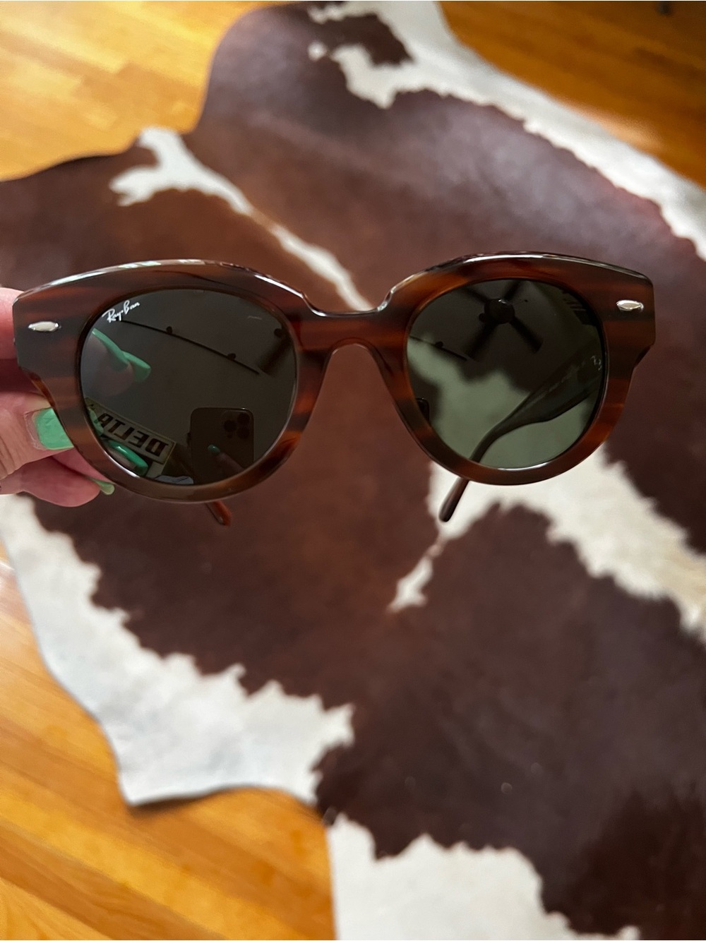 Ray-Ban RB2192 Roundabout Sunglasses 954/31 Striped Havana Green Lens 47mm - Picture 8 of 11